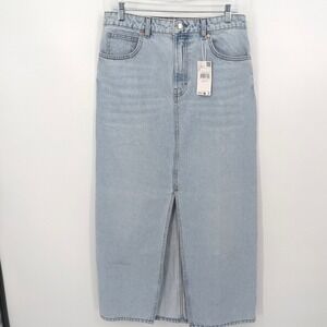 MNG Midi Skirt Womens‎ Medium Blue Light Wash Denim Slit Boho Western Casual NWT